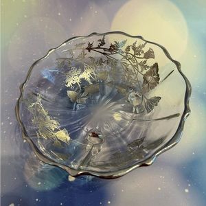 Vintage Silver City Silver Overlay Footed Bowl-Flanders Pattern 10”